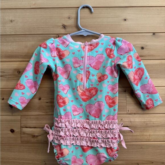 Ruffle Butts Size 12-18 Months Hearts Long Sleeve Rash Guard One Piece Swimsuit - Picture 5 of 8